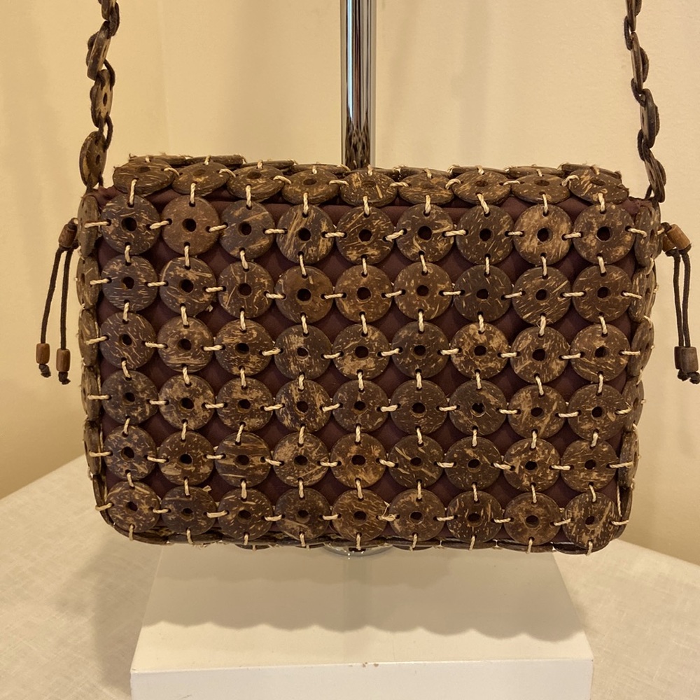Coconut Shell Button Shoulder Purse - image 2